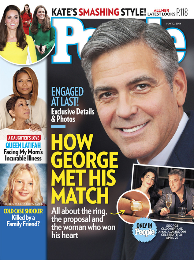 Capa da revista People, com destaque para o anel de noivado de George Clooney
