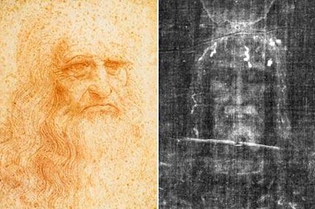 Da Vinci (à esquerda) e o Santo Sudário