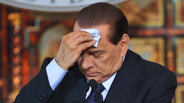 O primeiro-ministro italiano Silvio Berlusconi durante coletiva de imprensa em Roma, Itália