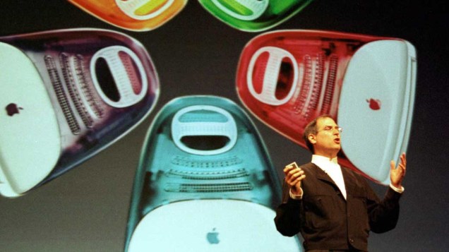 Steve Jobs durante palestra para apresentação da nova geração do iMac na Califórnia, 1999