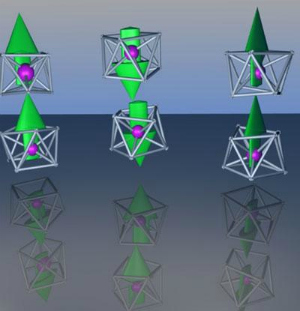 Ilustração mostra o arranjo do novo superátomo em diferentes posições, de acordo com o magnetismo exercido.