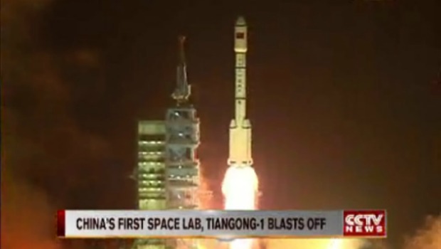 O foguete Longa Marcha II 2F levou o Tiangong-1 ao espaço, a partir da base de lançamentos em Gansu, noroeste da China