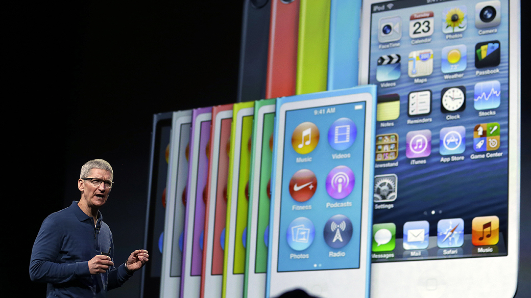 Tim Cook, CEO da Apple durante evento de lançamento de novos produtos