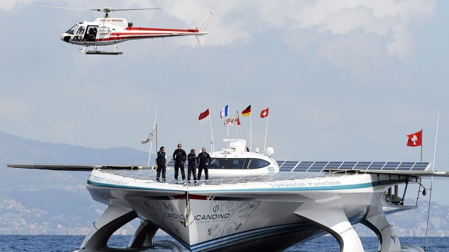 <p>Turanor Planetsolar, barco movido a energia solar chega ao porto de Mônaco após completar a volta ao mundo</p>