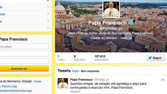 Primeiro post do papa Francisco no Twitter