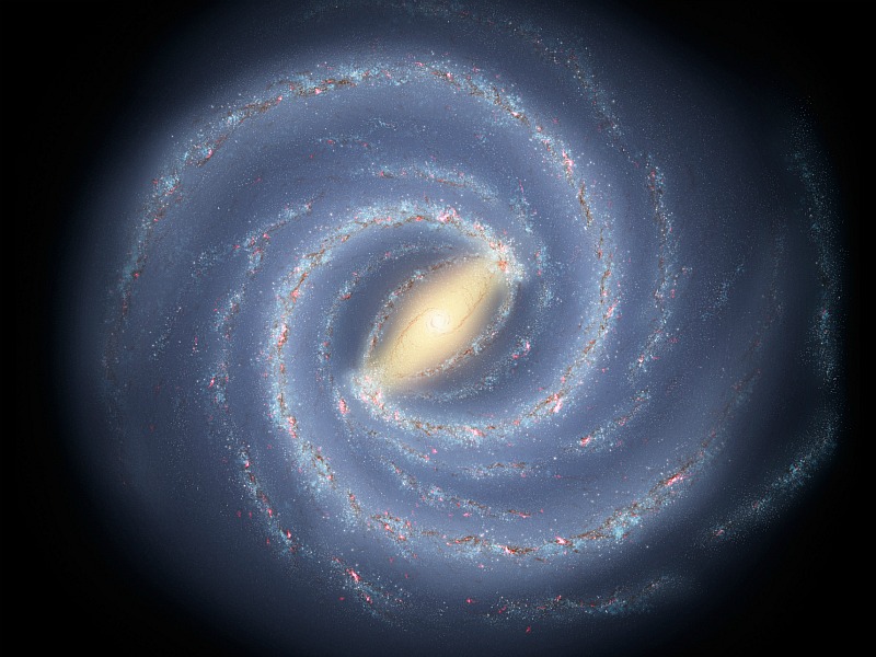 Concepção artística de como seria a Via Láctea vista de cima, há milhões de anos luz da Terra