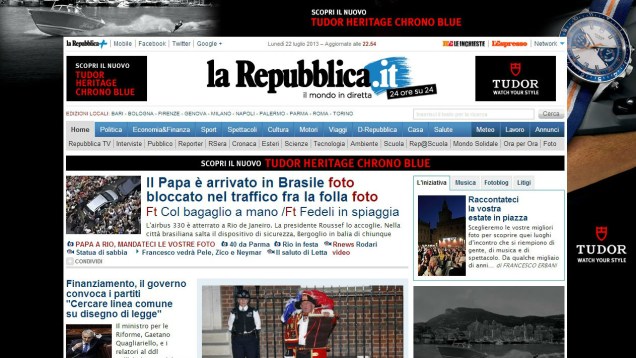 Visita do papa Francisco ao Brasil é destaque no site do jornal italiano La Repubblica