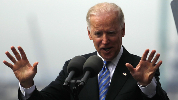 O vice-presidente americano, Joe Biden, durante discurso no porto do Rio de Janeiro