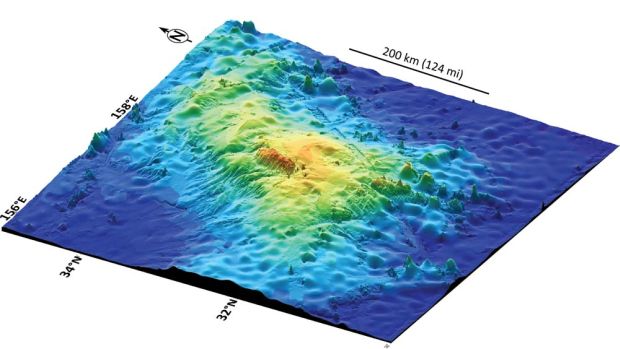 Imagem em 3D mostra o tamanho do vulcão Tamu Massif