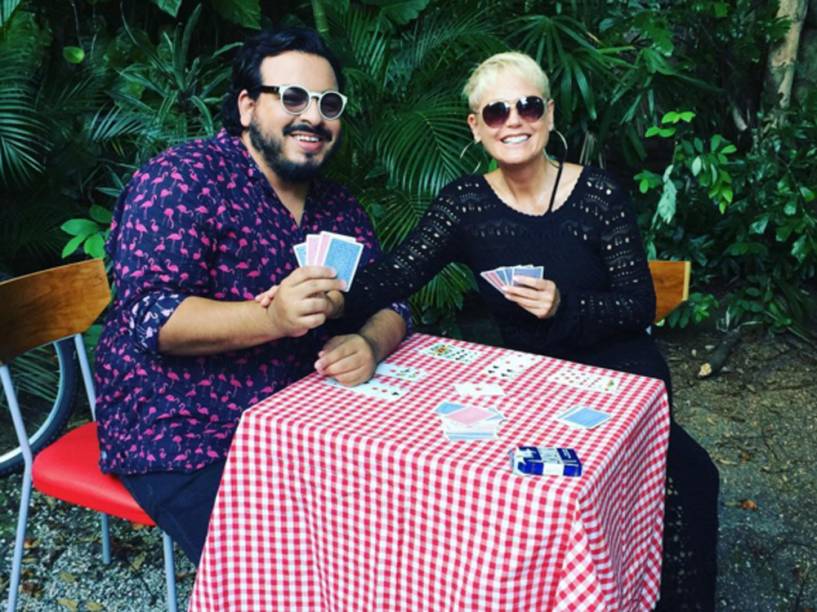 Xuxa e Luis Lobianco na gravação de Contrato Vitalício, o primeiro filme do Porta dos Fundos