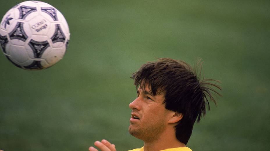 Dunga, da seleção brasileira, durante treino para a Copa do Mundo de 1990