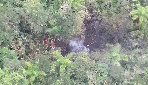 Imagem da área da queda da aeronave, em Bertioga