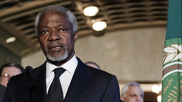 Annan discursa no Cairo, onde fez escala antes de partir para Damasco