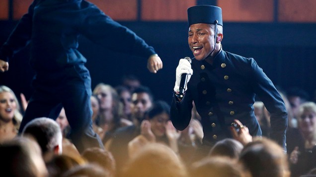 Pharrell Williams 57ª edição do Grammy, premiação que elege os melhores da música internacional, que acontece neste domingo (08)