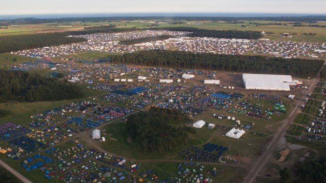 Vista aérea do 22º Acampamento Mundial Escoteiro, em Rinkaby, na Suécia