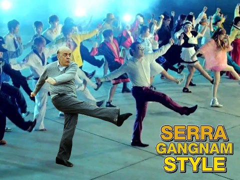 Esta montagem mostra Serra com Psy, cantor sul-coreano e autor da música "Gangman Style"<br>  