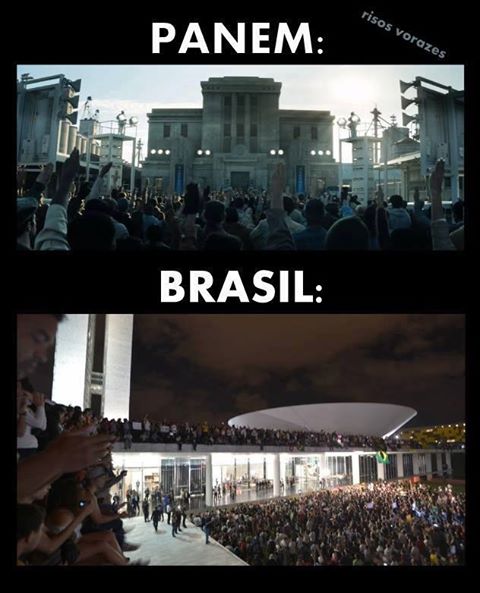 Montagem publicada na internet por fãs da saga Jogos Vorazes compara os protestos no Brasil com o início da revolução em Panem
