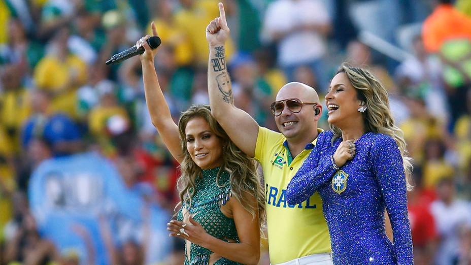 Jennifer Lopez, Pitbull e Claudia Leitte na abertura da Copa do Mundo no Itaquerão, em São Paulo