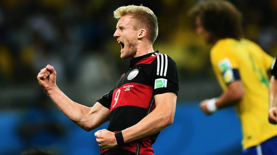 Os jogadores da seleção alemã na goleada histórica sobre o Brasil, na semifinal da Copa do Mundo, no Mineirão