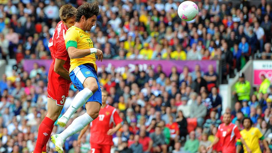 O time olímpico do Brasil, contra a Bielorrússia na sua segunda partida pelo torneio masculino de futebol, em 29/07/2012