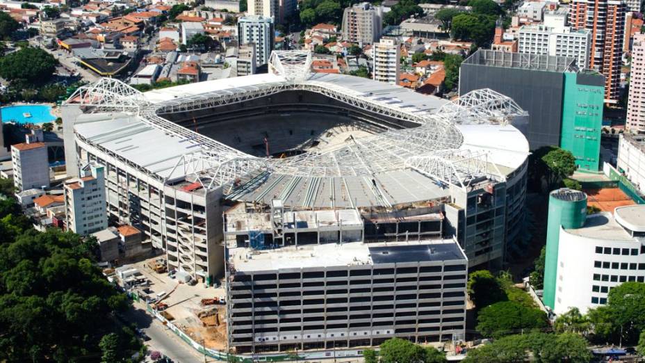 As obras no Allianz Parque, novo estádio do Palmeiras, em fevereiro de 2014