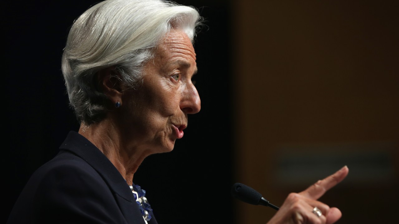Christiane Lagarde, diretora-gerente do FMI, em discurso durante reunião da entidade em Washington, Estados Unidos