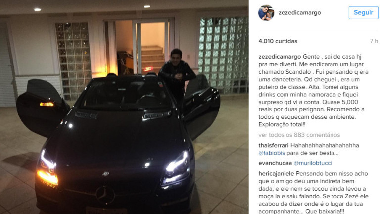Zezé Di Camargo usa Instagram para reclamar de conta em bordel de luxo