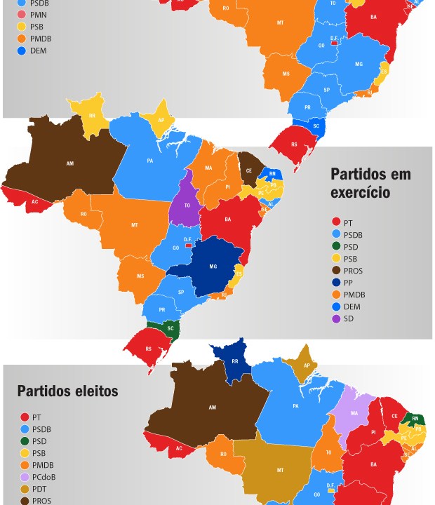 Mapas comparativos dos governos estaduais após o 1º turno das eleições de 2014