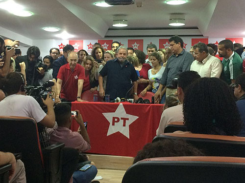 O ex-presidente Lula na sede do Partido dos Trabalhadores, no centro de São Paulo
