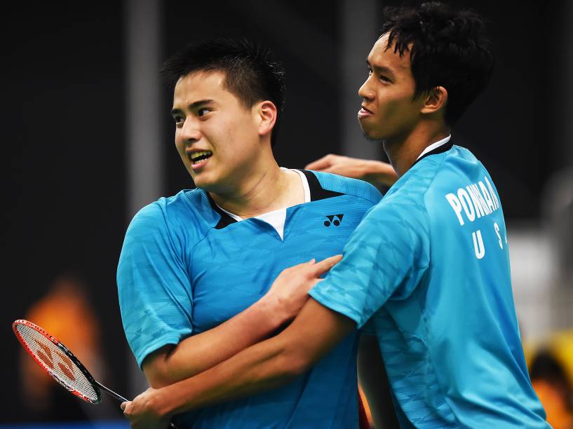 Dupla americana Phillip Chew e Sattawat Pongnairat derrotou os brasileiros na final de Badminton na disputa dos Jogos Pan-Americanos, no complexo esportivo de Markham, Canadá