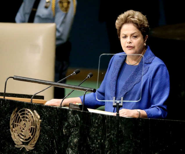 Presidente Dilma Rousseff, durante discurso na Assembleia Geral das Nações Unidas, que abriu o debate, por tradição, seguida pelos Estados Unidos - 24/09/2014