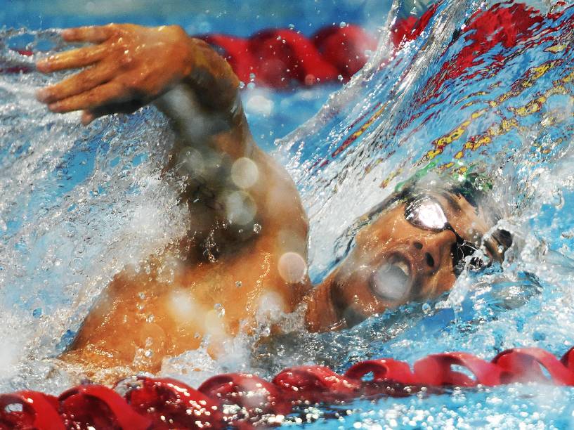 O nadador brasileiro Leonardo De Deus conquista a medalha de bronze na prova dos 400m livre, nos Jogos Pan-Americanos em Toronto, no Canadá - 17/07/2015