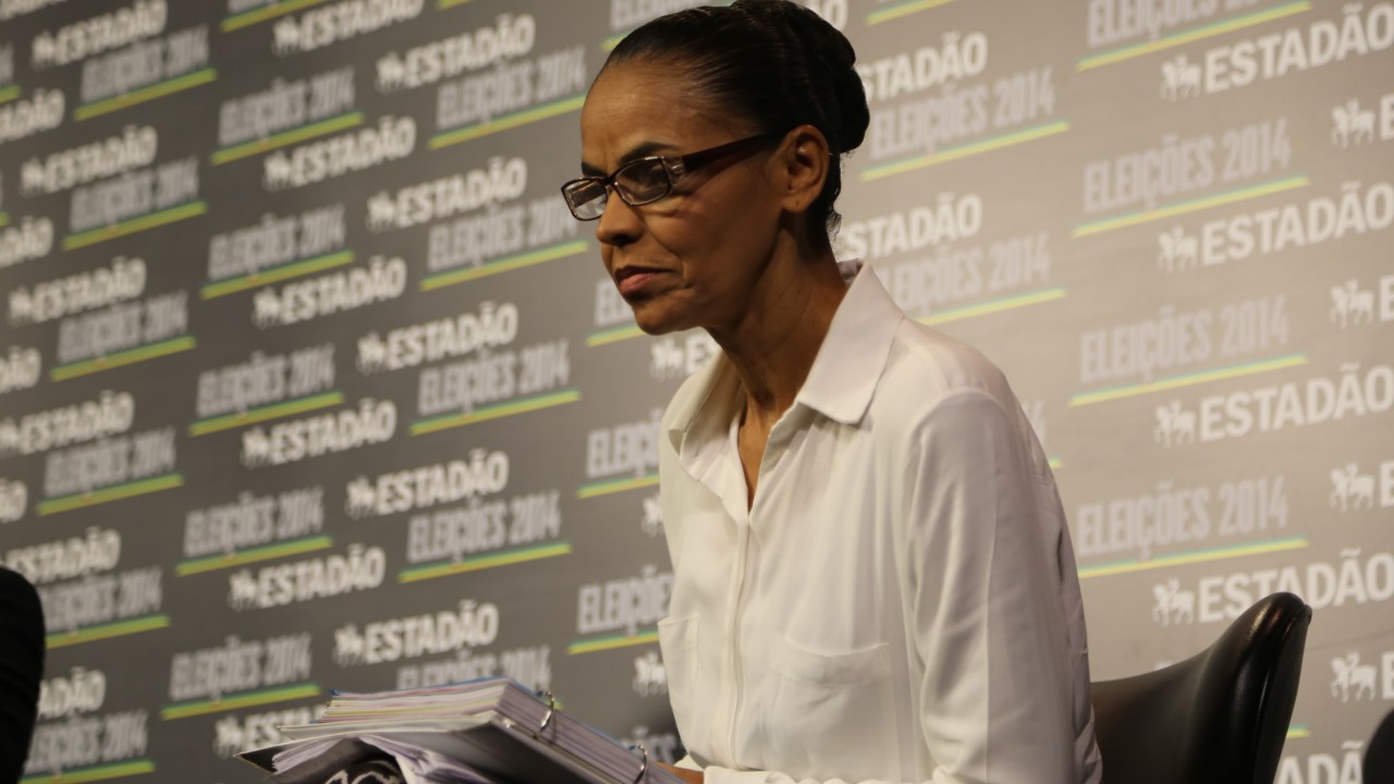 A candidata do PSB à Presidência da República, Marina Silva, durante entrevista no Estadão, em São Paulo