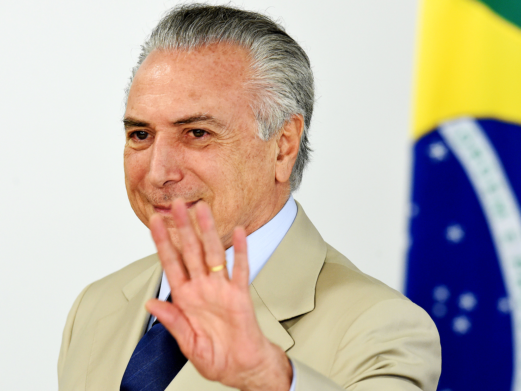 O presidente da República em exercício, Michel Temer, durante apresentação de novos ministros, no Palácio do Planalto, em Brasília (DF) - 18/05/2016