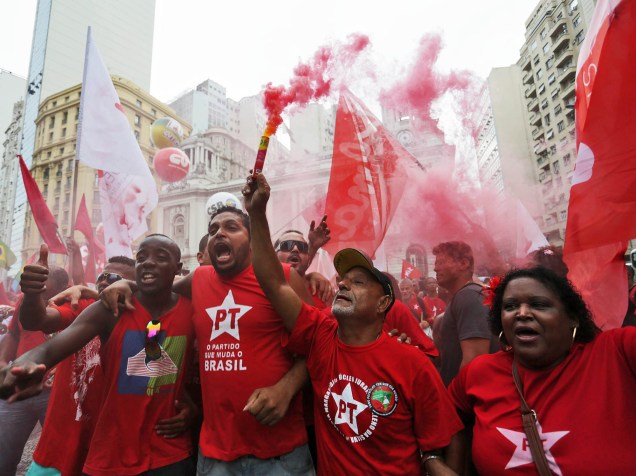 Protesto sindicalista na região central do Rio de Janeiro