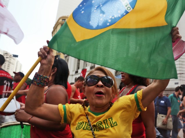 Protesto sindicalista no centro do Rio de Janeiro. Manifestantes reivindicam os direitos da classe trabalhadora, a reforma agrária e a reforma política