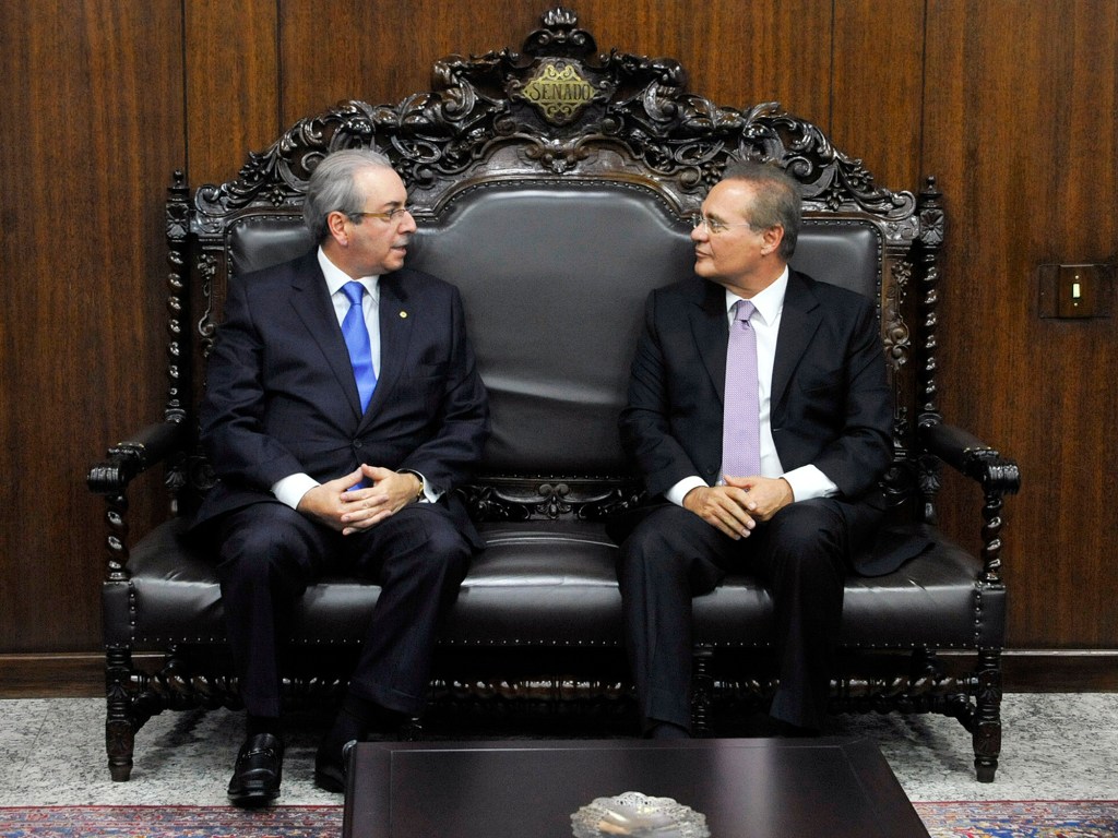 O presidente da Câmara, Eduardo Cunha (PMDB-RJ) reunido com o presidente do Senado, Renan Calheiros (PMDB-AL), para a entrega do processo de impeachment da Presidente Dilma Rousseff - 18/04/2016