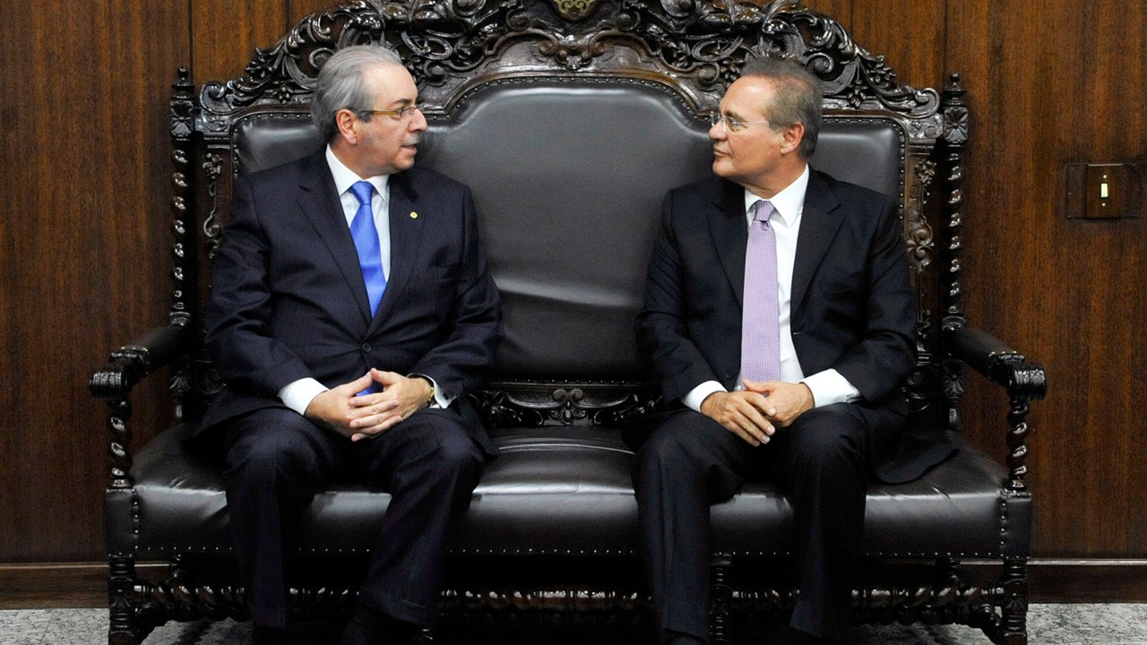 O presidente da Câmara, Eduardo Cunha (PMDB-RJ) reunido com o presidente do Senado, Renan Calheiros (PMDB-AL), para a entrega do processo de impeachment da Presidente Dilma Rousseff - 18/04/2016