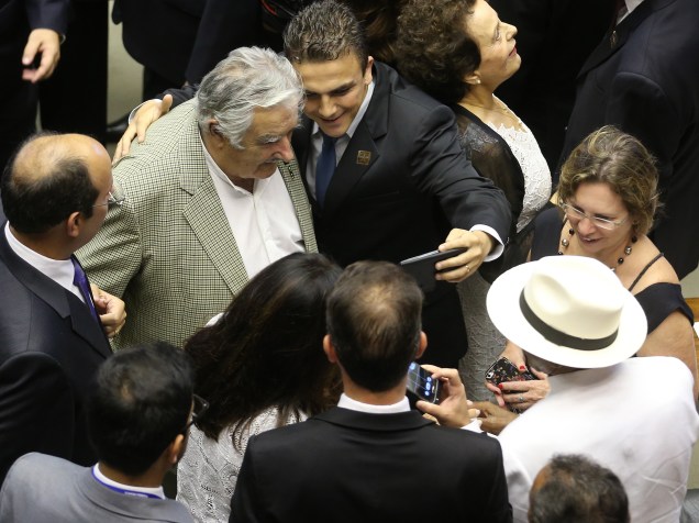 O presidente do Uruguai, José Mujica, é visto no Congresso Nacional, no plenário da Câmara dos Deputados, durante a posse de Dilma Rousseff - 01/01/2015