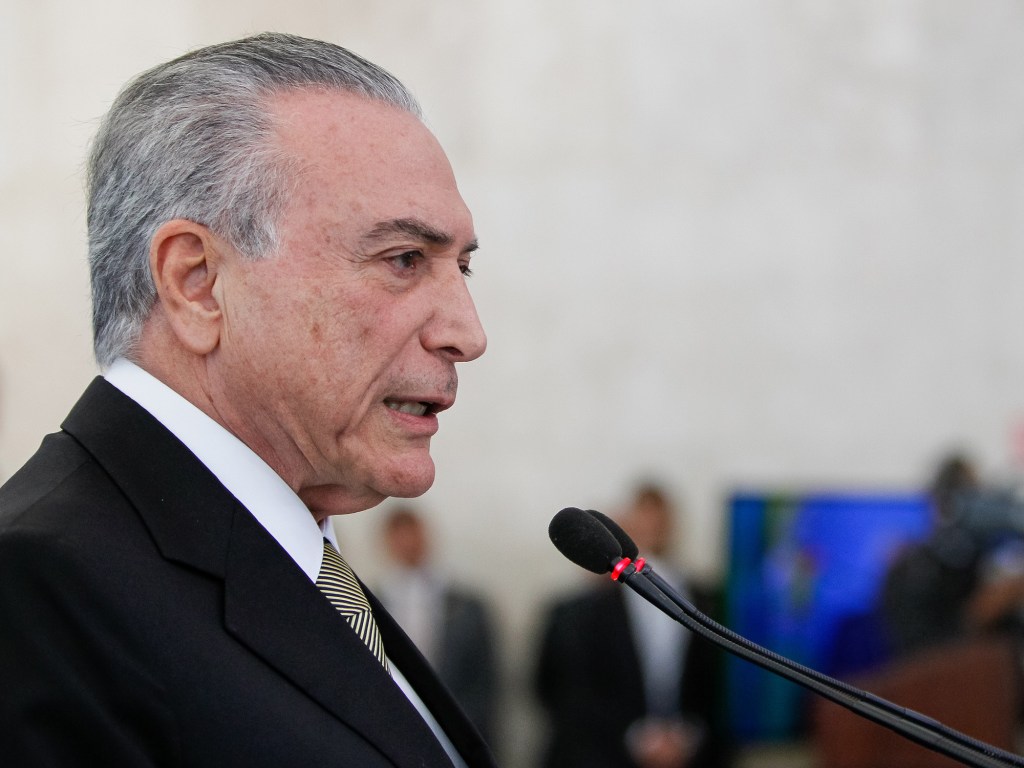 Presidente interino Michel Temer durante cerimônia de posse dos presidentes do BNDES, Banco do Brasil, Caixa Econômica Federal, da Petrobras e Ipea em Brasília (DF)