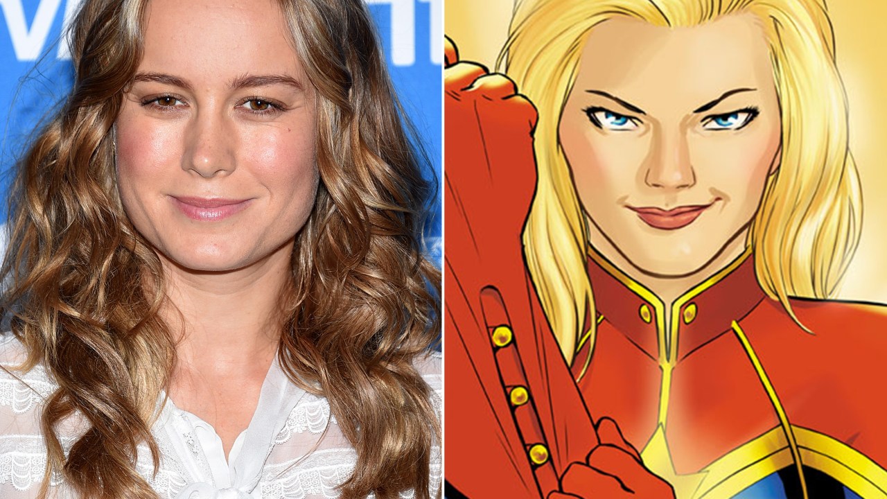 A atriz Brie Larson e a heroína dos quadrinhos Capitã Marvel
