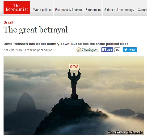 SOS, diz o Cristo na capa da Economist
