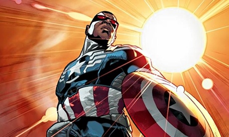 Personagem Falcão como Capitão América na nova série de HQ da Marvel