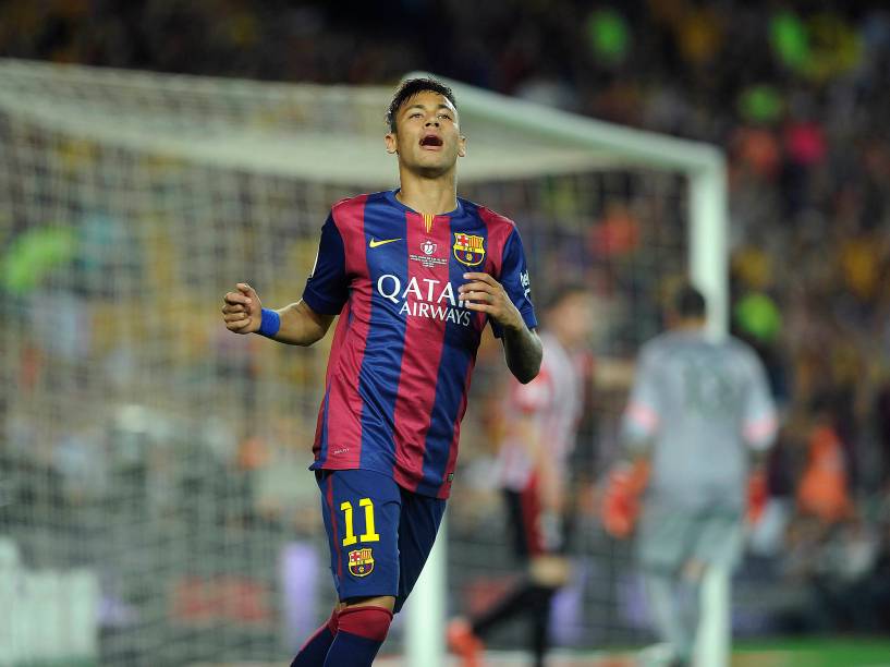 O jogador Neymar do Barcelona durante a partida contra o Athletic Bilbao pela final da Copa do Rei da Espanha