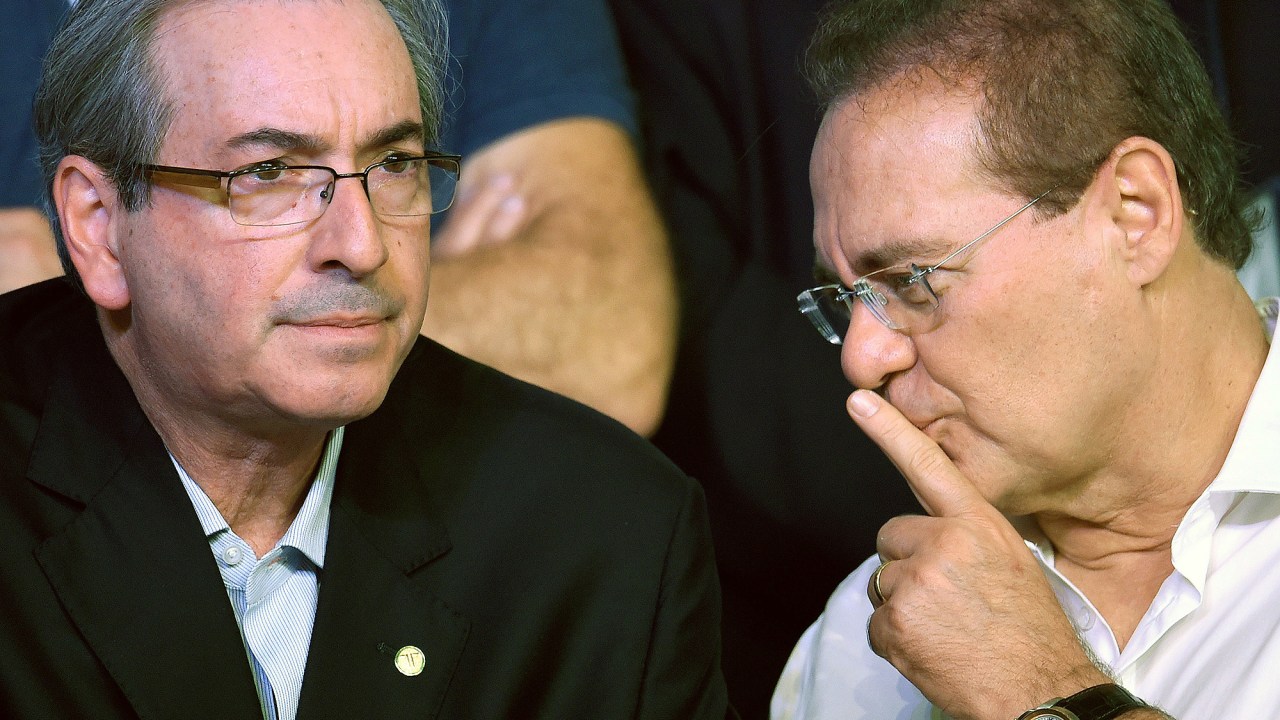 O presidente da Câmara dos Deputados, Eduardo Cunha e o presidente do Senado, Renan Calheiros (PMDB-AL) - 12/03/2016