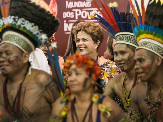 A Presidente da República Dilma Rousseff durante cerimônia de abertura oficial dos 1º Jogos Mundiais Indígenas
