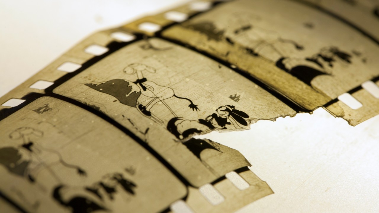 Foto divulgada pela Biblioteca Nacional da Noruega mostra uma cópia restaurada do curta de animação "Empty Socks", de 1927, parte da série de Oswald, o coelho sortudo, da Disney