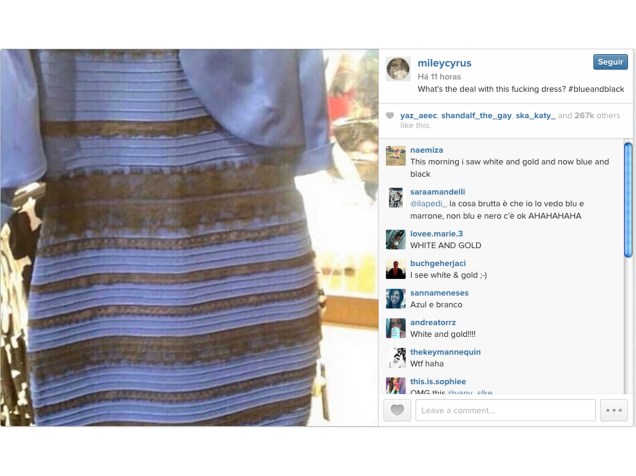 Miley Cyrus no Twitter: Qual é a deste vestido? #azulepreto