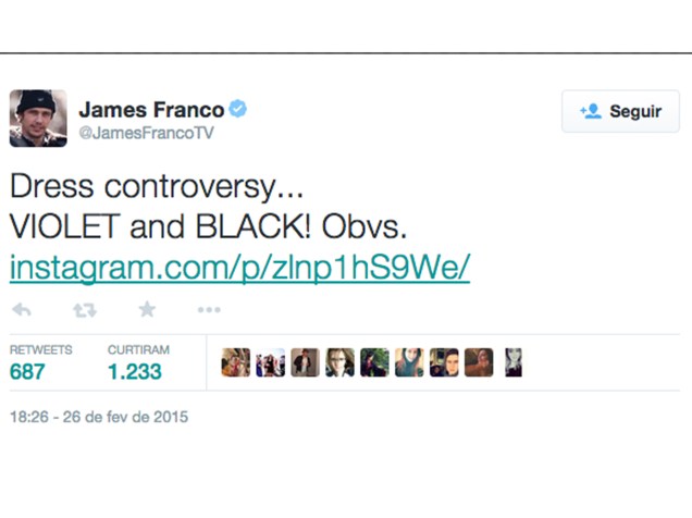 James Franco também entrou no debate do vestido: A controvérsia do vestido... ROXO e PRETO! Obviamente