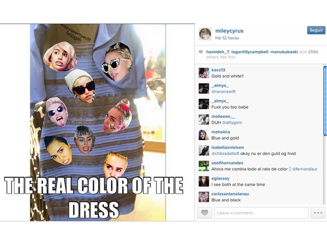 Miley Cyrus criou um meme com o vestido polêmico: A real cor do vestido